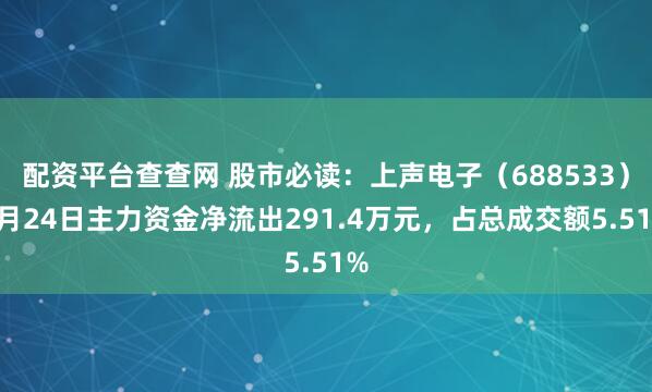配资平台查查网 股市必读：上声电子（688533）6月24日主力资金净流出291.4万元，占总成交额5.51%